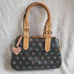 Vintage Dooney & Bourke Mini Monogram Tote Black W/Leather Handles